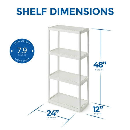 Gracious Living - Easily Assembled Light Duty Solid Plastic Shelving Unit - White