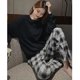 thumbnail image 2 of Pijama con almohadilla para el pecho para mujer, primavera y otoño, manga larga, color liso, a rayas, verano y otoño, ropa de casa, traje de marea invernal, 2 of 4