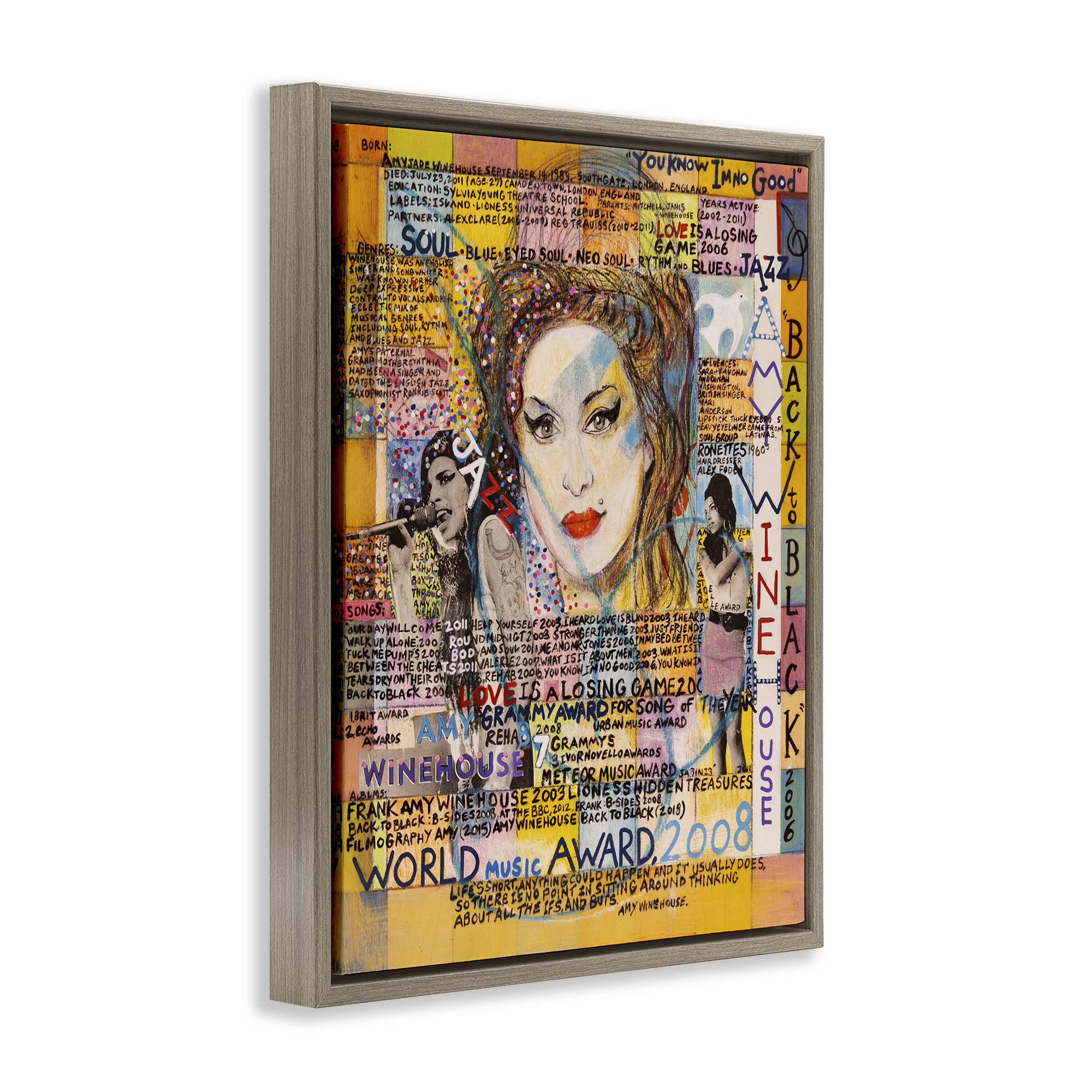 Stupell Industries Amy Winehouse Collage People Drawing Brown Floater Framed Canvas Art Print Wall Art, 25 x 31