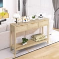 thumbnail image 4 of LAZZO 51“ Boho Rattan Console Table, Narrow Entryway Table with 3 Drawers & Open Shelf, Natural Wood Color, 4 of 9