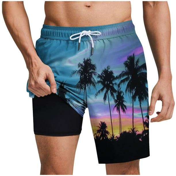 Pantalones Cortos para Hombre Cintura Elástica con Bolsillos, Forro de Impresión de Moda Casual para la Playa, Al Aire Libre Y el Uso Diario