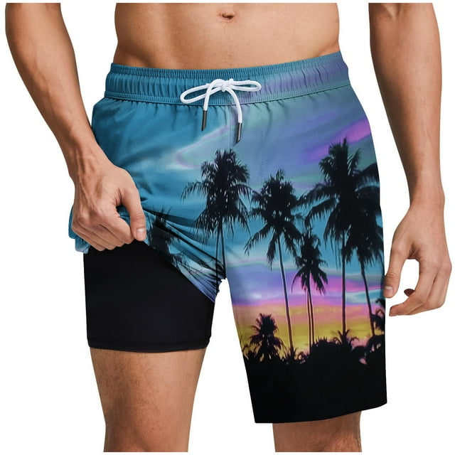 Pantalones Cortos para Hombre Cintura Elástica con Bolsillos, Forro de Impresión de Moda Casual para la Playa, Al Aire Libre Y el Uso Diario