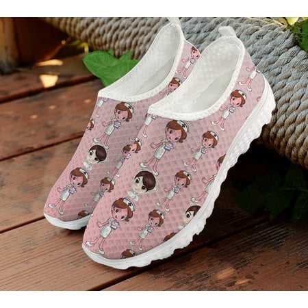 

New Fashion Cute Hospital Nurse Design Women Flats Shoes Slip On Air Mesh Sneaker Breathable Nursing Shoe Female Dental Nurse