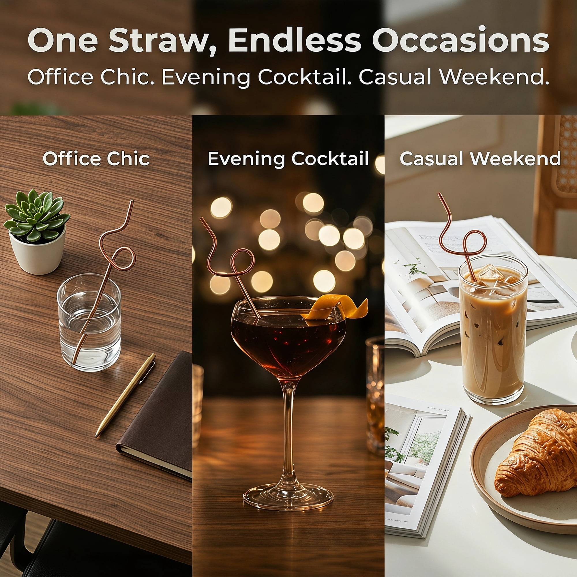 Unique Bargains 6Pcs Reusable Stainless Steel Straws for Daily Use Rose Gold
