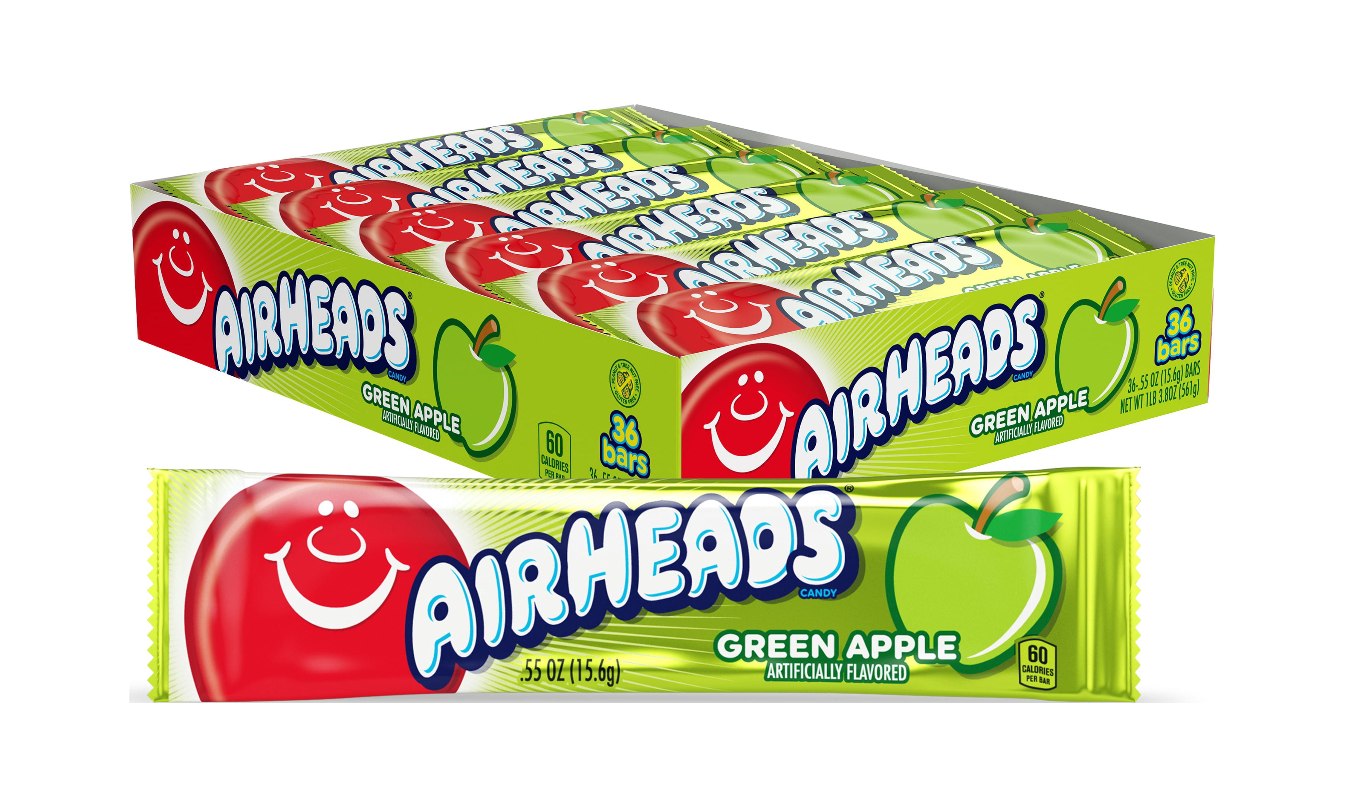 Airheads Candy Individually Wrapped Bars, Green Apple, 36 Count
