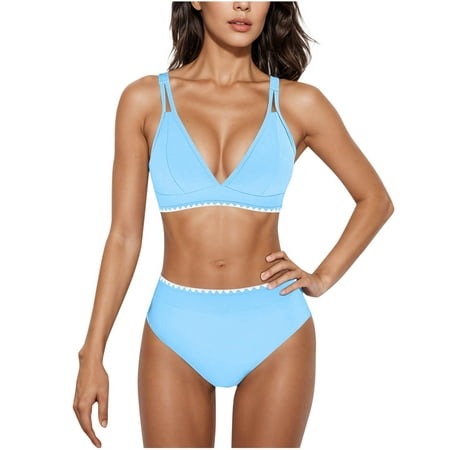 Youyipin womens swimsuits Bikini Sets V Neck High Waisted Swimsuits Shell Stitched Cheeky Two Piece Bathing Suit swim suits for women 2025