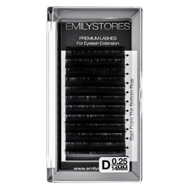 Extensiones de pestañas EMILYSTORES 0,25 mm de grosor D Longitud del rizo 14 mm Pestañas de volumen individual de aspecto natural para extensiones de pestañas (0,25 D 14 mm)