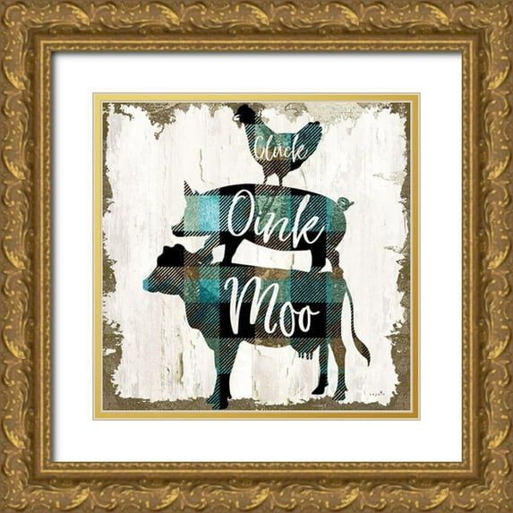 Sophie 6 15x15 Gold Ornate Wood Framed with Double Matting Museum Art Print Titled - Farm Fashion Animal Stack