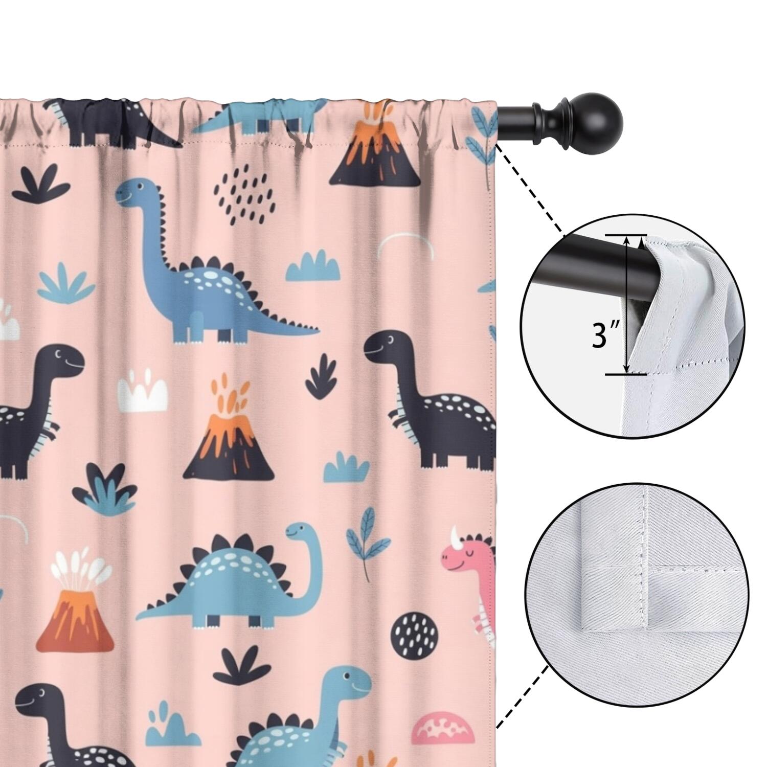 Blackout Kids Curtains,Pink Cartoon Dinosaurs Volcanoes Pattern Childrens Insulated Curtains Set Of 2,Bedroom Essentials,Toddler Room Decor 52"x84"