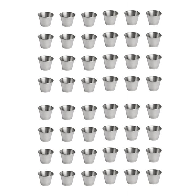 Paquete de 48 tazas de acero inoxidable para salsa de condimentos, tazas para salsa de inmersión de calidad comercial, tazas para ramequines y tazas para porciones