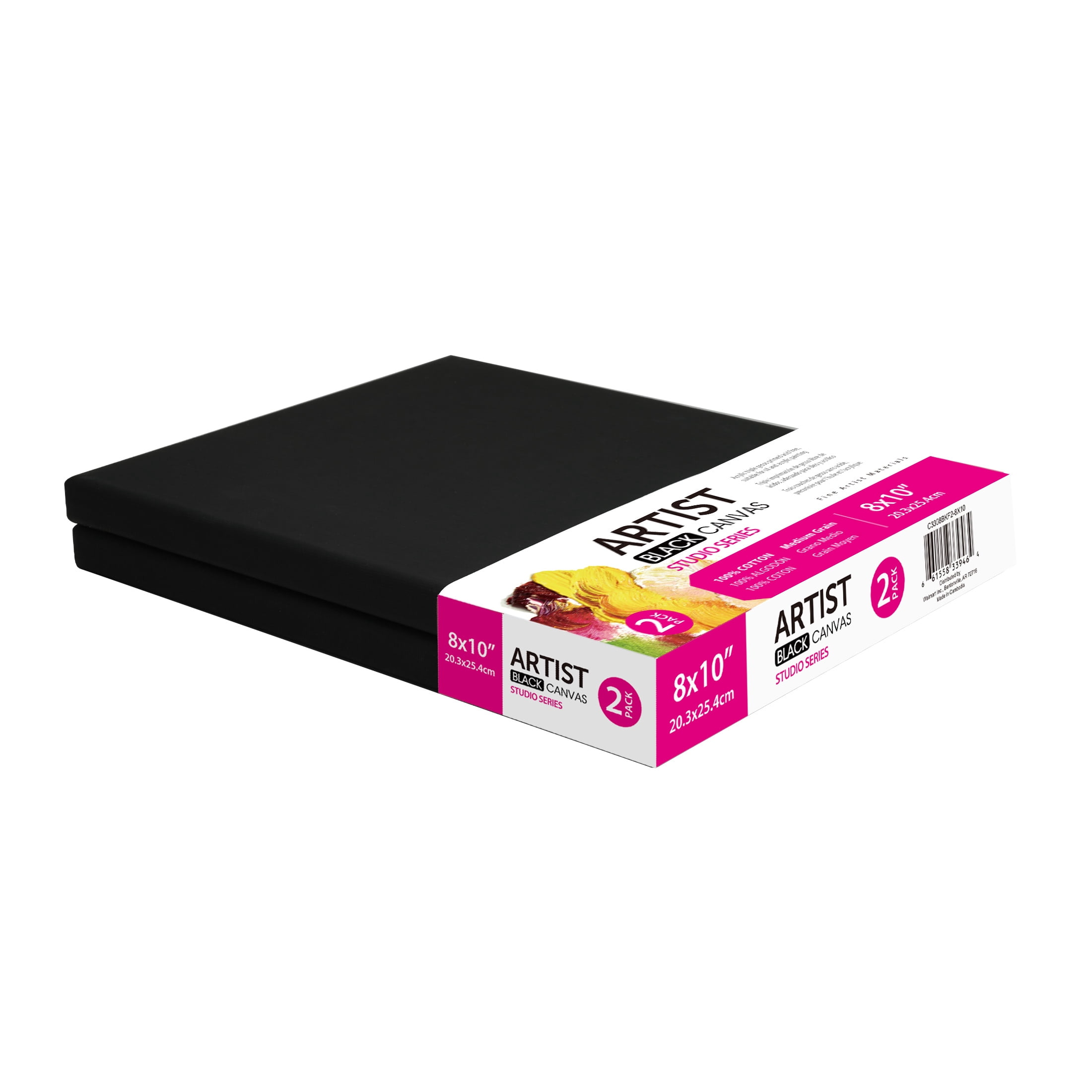 (3 pack) Studio Stretched Canvas, 100% Cotton Acid Free Black Canvas, 8"X10", 2 Pieces, Academic Canvas, Great Chioce for Beginners and Hobbyists of All Skill Levels.