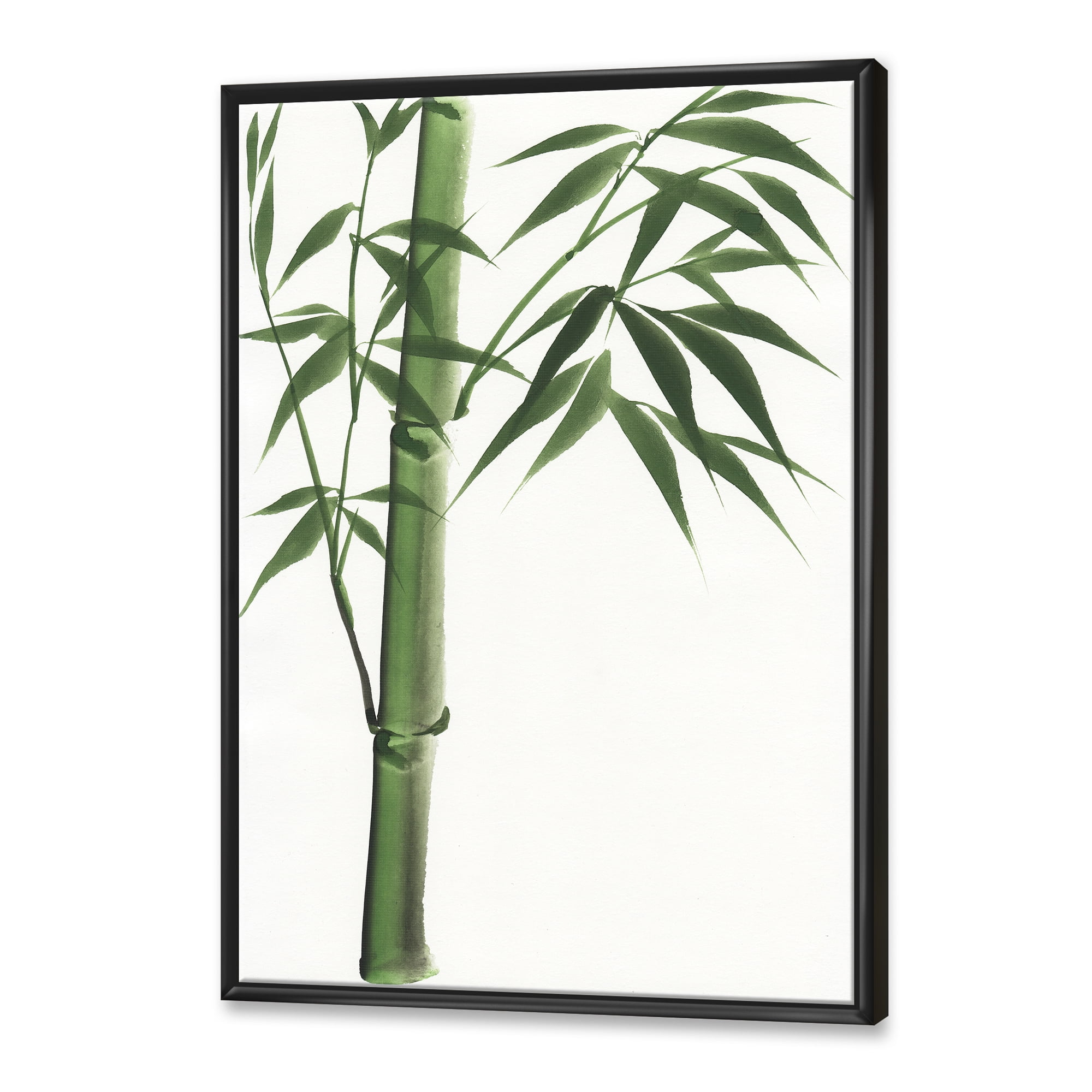 Designart 'Detail Of Dark Green Bamboo On White III' Traditional Framed Canvas Wall Art Print