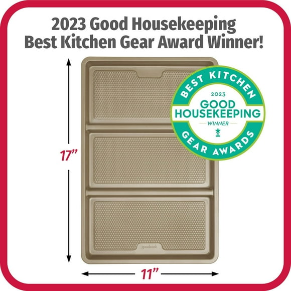 Plaque de cuisson antiadhésive BestBake MultiMeal en acier au carbone épais texturé à motif de losanges avec indicateurs sur les flancs pour personnaliser les recettes, 11 po x 17 po, bronze