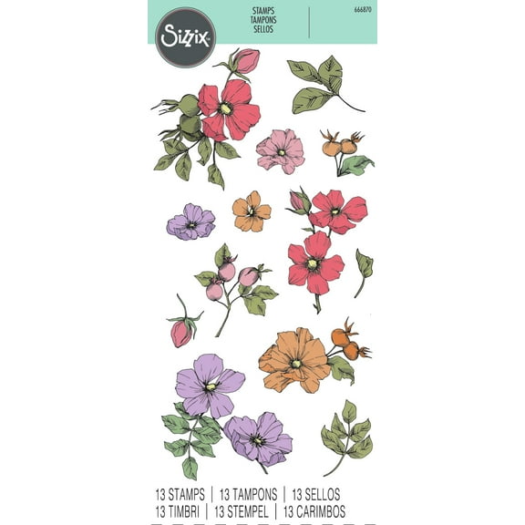 Sizzix Clear Stamps 13/Pkg-Wildflower Botanicals