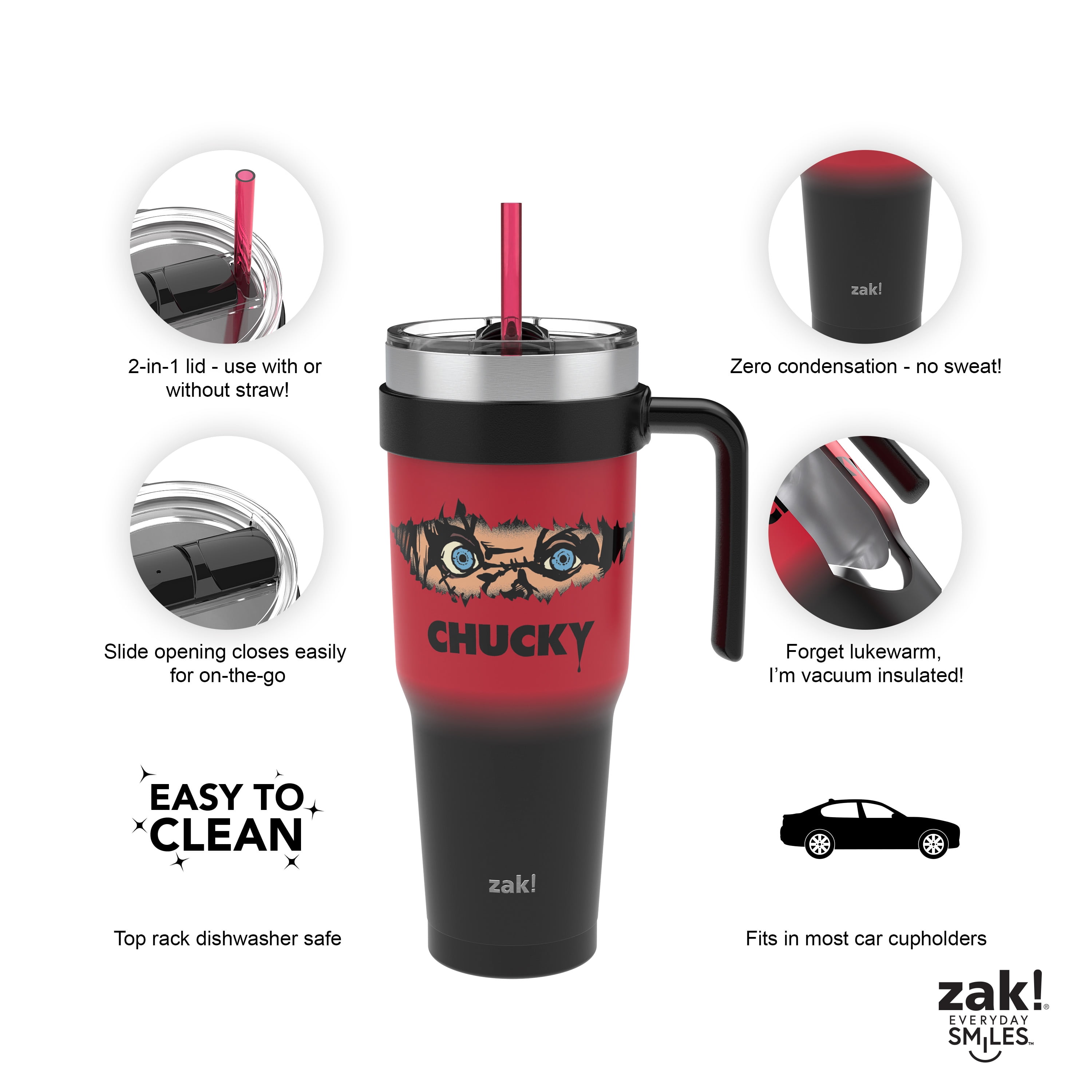 Zak Designs 40oz Chucky Straw Handle Tumbler, Stainless Steel Vacuum Insulated Waverly Tumbler Featuring a Sliding Lid - Walmart.com Zak Designs 40oz Chucky Straw Handle Tumbler, Stainless Steel Vacuum Insulated Waverly Tumbler Featuring a Sliding Lid - Walmart.com