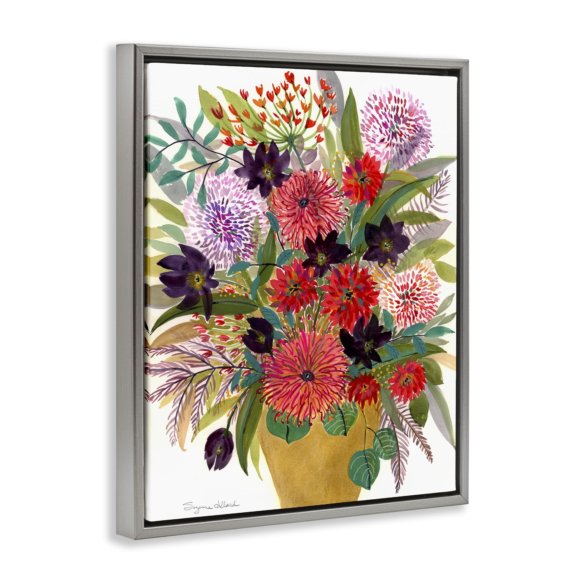 Stupell Industries Celebration Flower Bouquet Gray Framed Floater Canvas Wall Art, design by Suzanne Allard