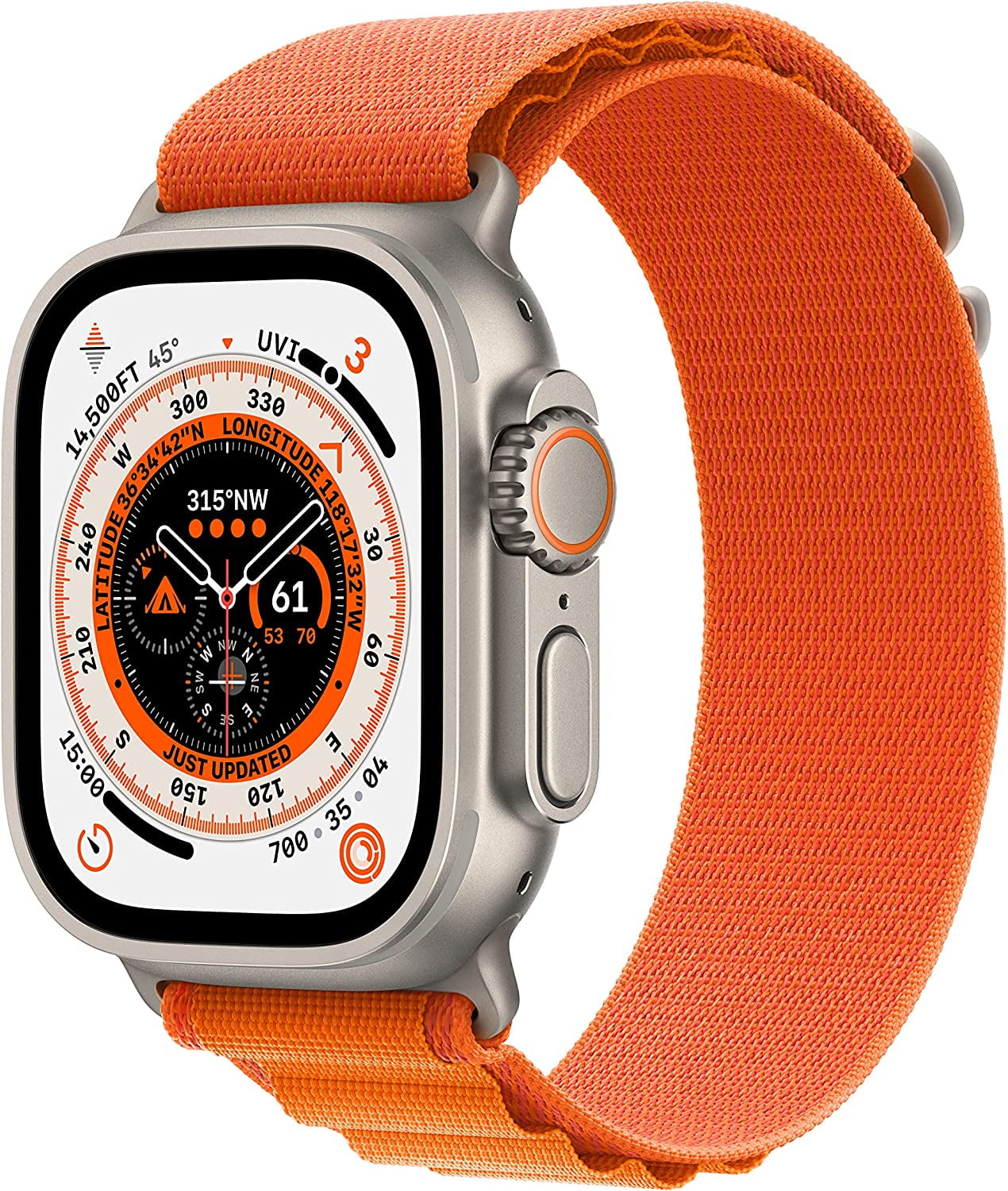 Restored Apple Watch Ultra [GPS + Cellular 49mm] Smart Watch w/Rugged Titanium Case & Orange Alpine Loop Medium (Refurbished)