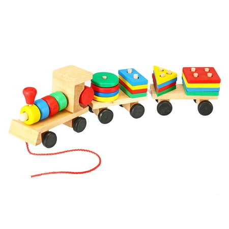 Meigar Wooden Stacking Toys Train with Shape Sorter & Stacking Blocks, Toddlers Puzzle Toys, Pull Toys for Toddlers, Preschool Educational