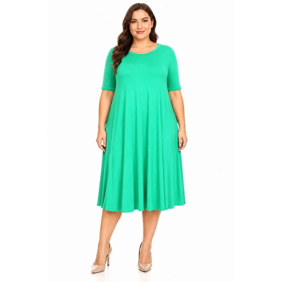 Women's Elegant Plus Size Midi Dress A-Line Design with Short Sleeves