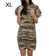 thumbnail image 3 of Femmes Robe Camouflage Imprimé Longue Robe Camouflage T-shirt Manches Courtes Robe en Vrac, Kaki, XL, 3 of 8