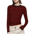 thumbnail image 2 of Aboser Striped Shirts for Women Plus Size Long Sleeve Layering Tops Comfy Round Neck Pullover Shirt Soft Casual Basic Tees Loose Fit Y2k Blouses, 2 of 7