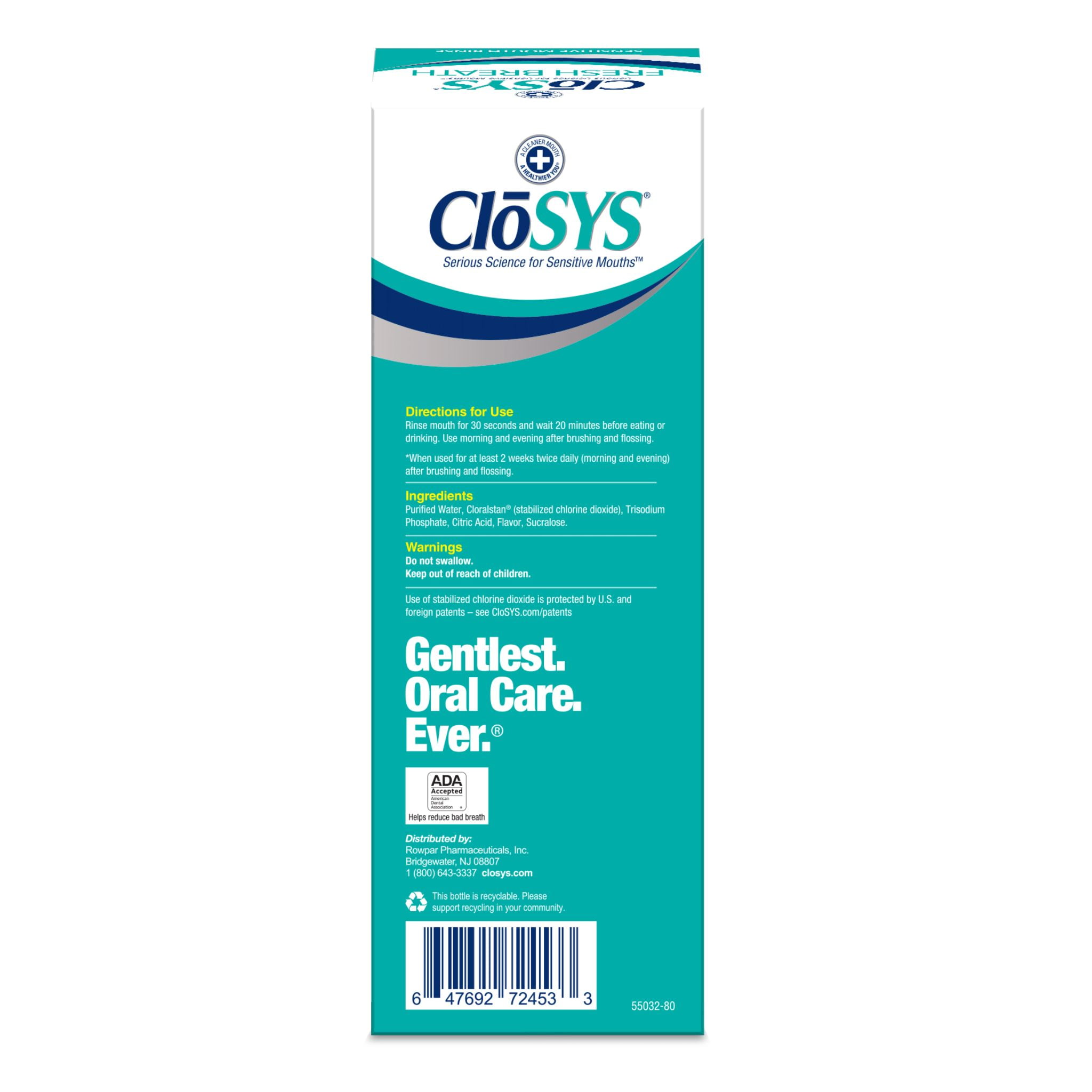 CloSYS Sensitive Mouthwash, 32 Ounce, 2 Count, Gentle Mint, Alcohol Free, Dye Free, pH Balanced, Helps Soothe Mouth Sensitivity, Fights Bad Breath