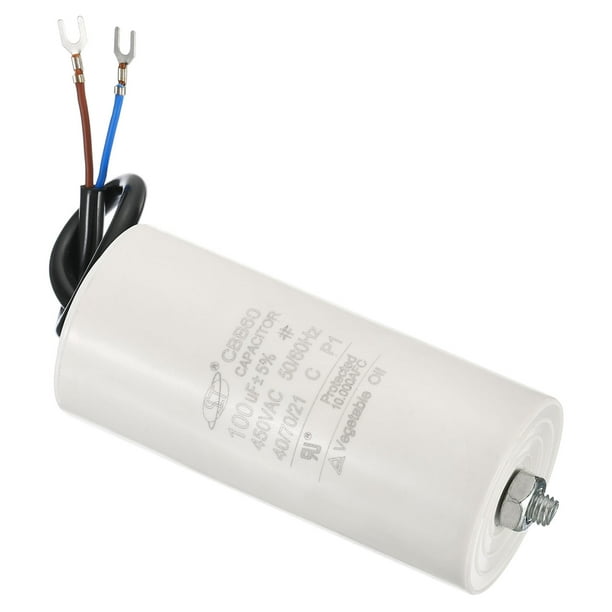 Condensador De Funcionamiento Uxcell CBB60 100uF, AC450V 2 Cables 50 60hz Cilindro Con Tornillo 115x50mm