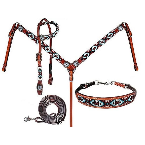 Showman Leather Headstall & Breast Collar Set w/ Beaded Southwest Design