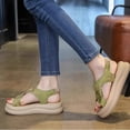 thumbnail image 5 of XIMIN Girls Open-Toe Platform Sandals Floral Print Dual Wide Straps Elastic Heel Non-Slip Thick Sole Casual Summer Shoes for Beach Wear (Green, 12-12.5 Years), 5 of 5