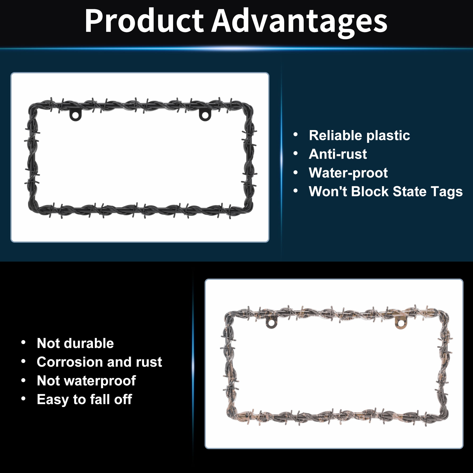 Unique Bargains Universal Barbed Wire Design License Plate Frame with Screws for Cars