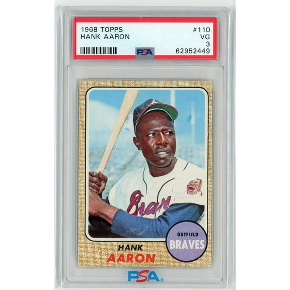 Graded 1968 Topps Hank Aaron #110 Baseball Card PSA 3 Very Good