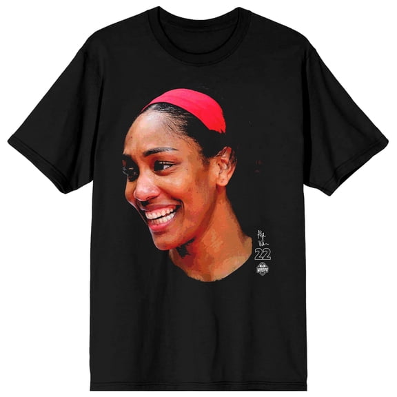 WNBPA A'ja Wilson Head Adult Black Crew Neck Short Sleeve T-shirt-5XL