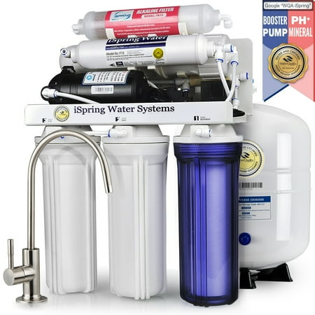 Undersink Reverse Osmosis - iSpring Reverse Osmosis Water Filter System w/ Booster Pump and Alkalina Mineral Stage - 75GPD WQA Gold Seal Certified 6-stage RCC7P-AK