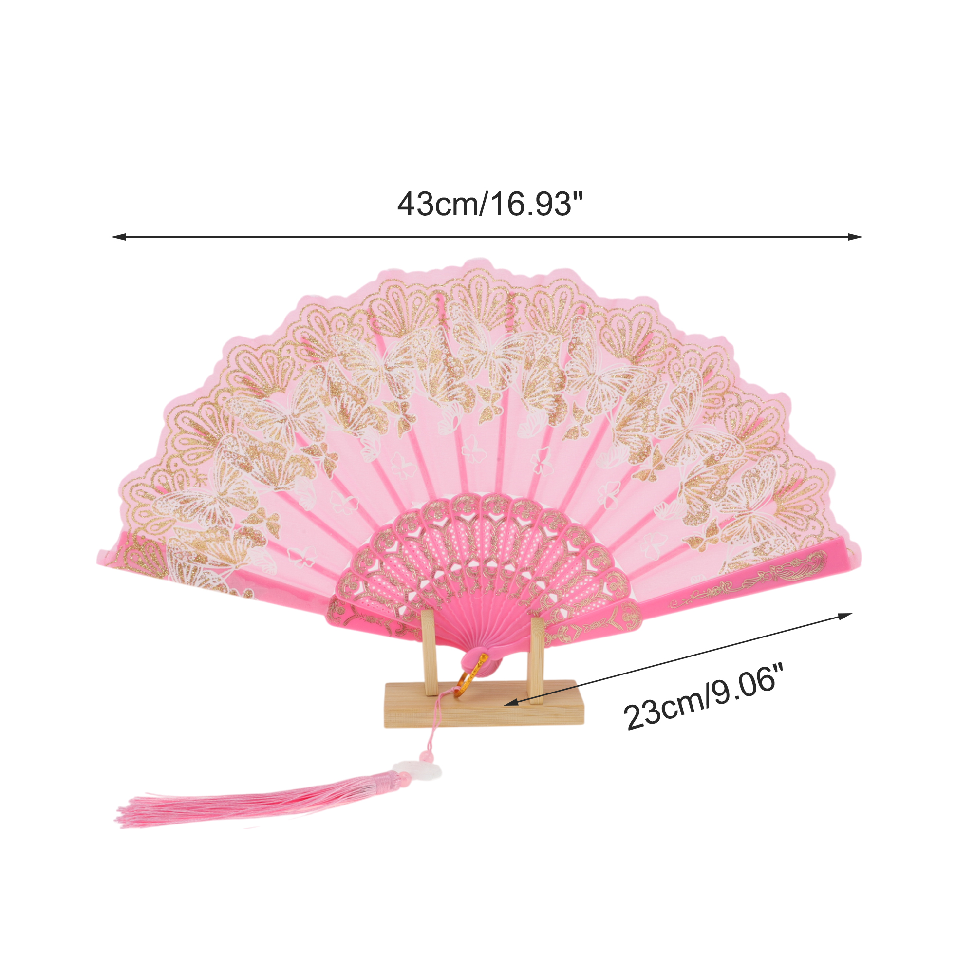 Unique Bargains Elegant Butterfly With Tassel Folding Fan 1PC Pink