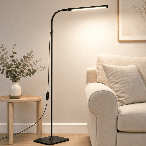 SERBASIC LED Floor Lamp, Dimmable Standing Light Height Adjustable with 360° Flexible Gooseneck, 2-in-1 Lash Lamp & Desk Light for Makeup, Tattoo & Office, 3 Color Modes, USB Powered (Black)