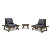 GDF Studio Kailee Outdoor 2 Seater Acacia Wood Club Chairs and Side Table Set, Gray