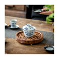 thumbnail image 4 of Bandeja de té hueca redonda, soporte para tetera de nogal, base retro para almohadilla de té, soporte para taza, almohadilla de aislamiento térmico L, como se muestra, como se muestra, 4 of 5
