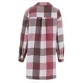 thumbnail image 5 of Fanxing Clearance Deals Women's Flannel Trench Coats Long Cardigans Plaid Shacket Jackets Long Sleeve Mid Length Pea Coats Lapel Blend Tartan Outwear Pink,XXL, 5 of 8
