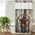thumbnail image 3 of Western Texas Stars No Hook Shower Curtain Waterproof, Bathroom Curtains with Snap in Liners and See Through Top Window, Teal Brwon Vintage Wooden Plank Hotel Style Bathtub Curtains Shower 54"Wx78"L, 3 of 8