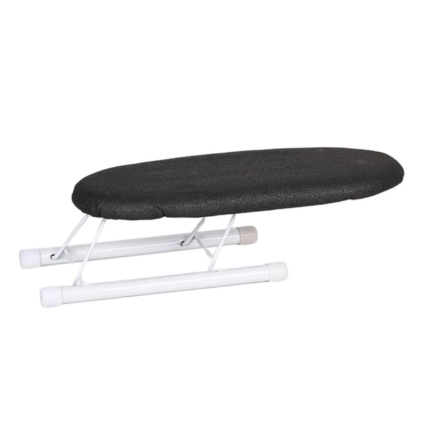 Tabla de planchar compacta de acero con patas plegables y funda resistente al calor para el hogar. Gris oscuro