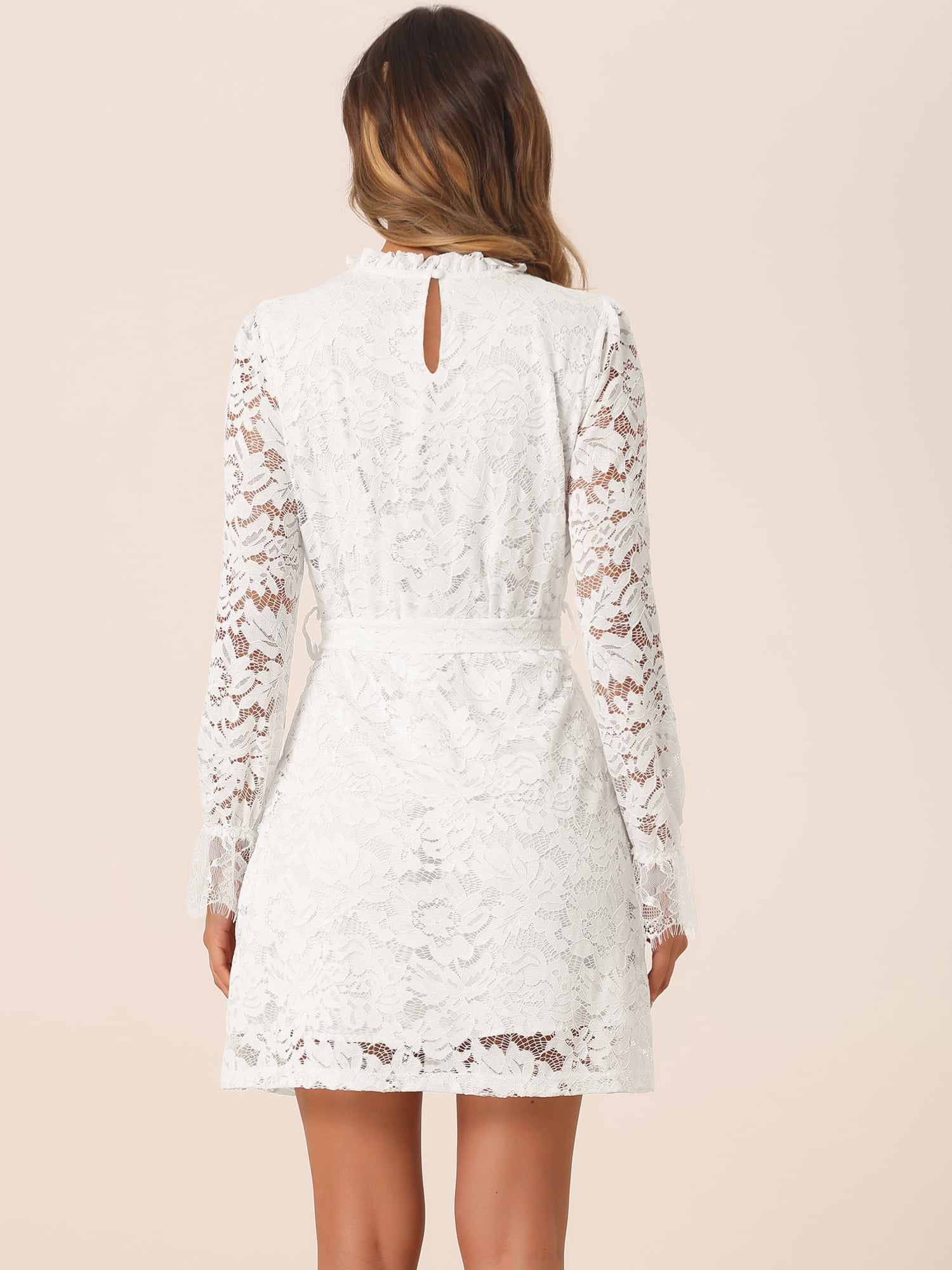 DARING DIVA Floral Ruffle Crew Neck Vintage Mini Lace Dress XS White
