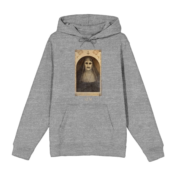 The Nun Scary Demon Face Woman Adult Heather Gray Long Sleeve Hoodie-Large