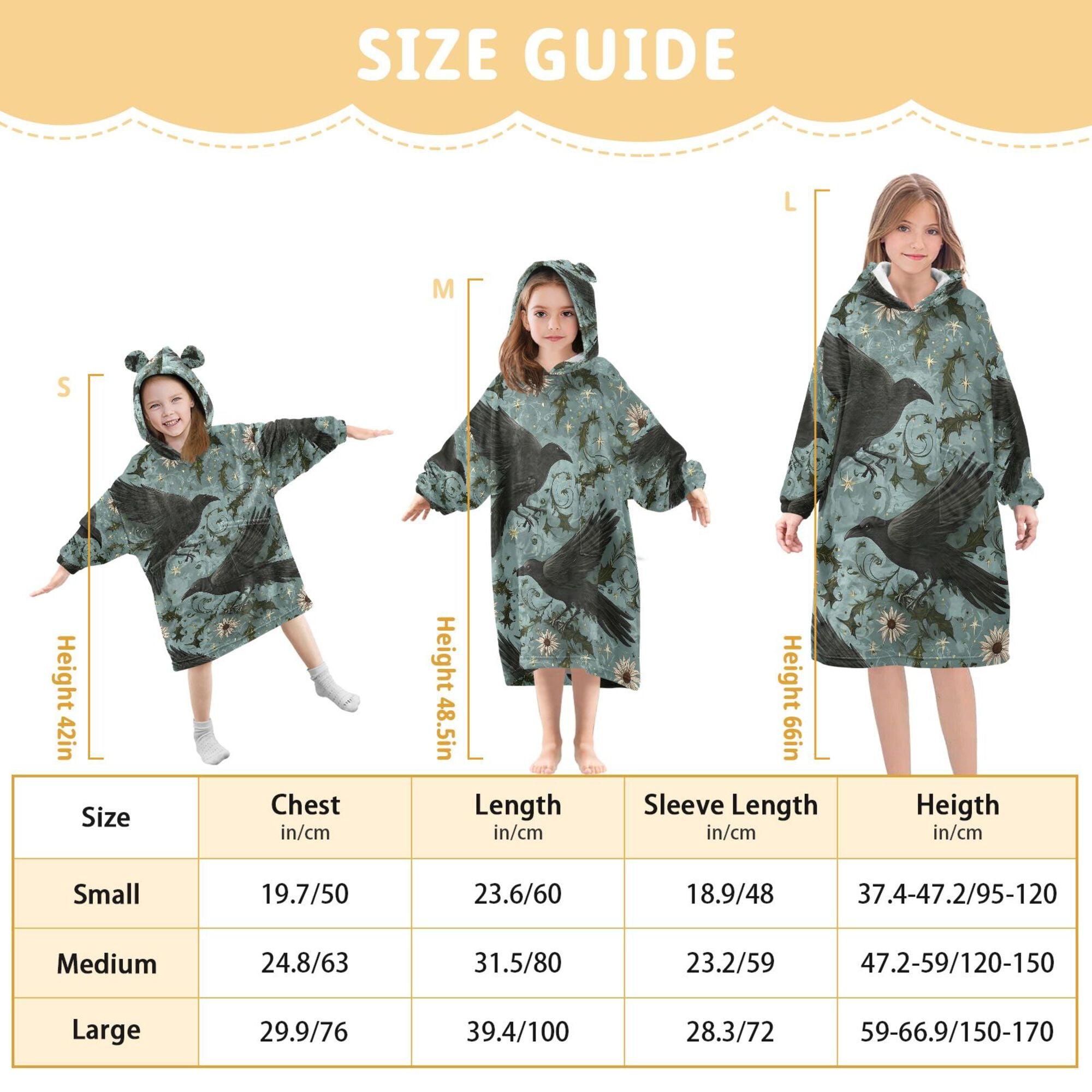 FORMRS Wearable Blanket Hoodie with Sleeves for Kids Cozy Flannel Sweatshirt, Mystic Crows Pattern