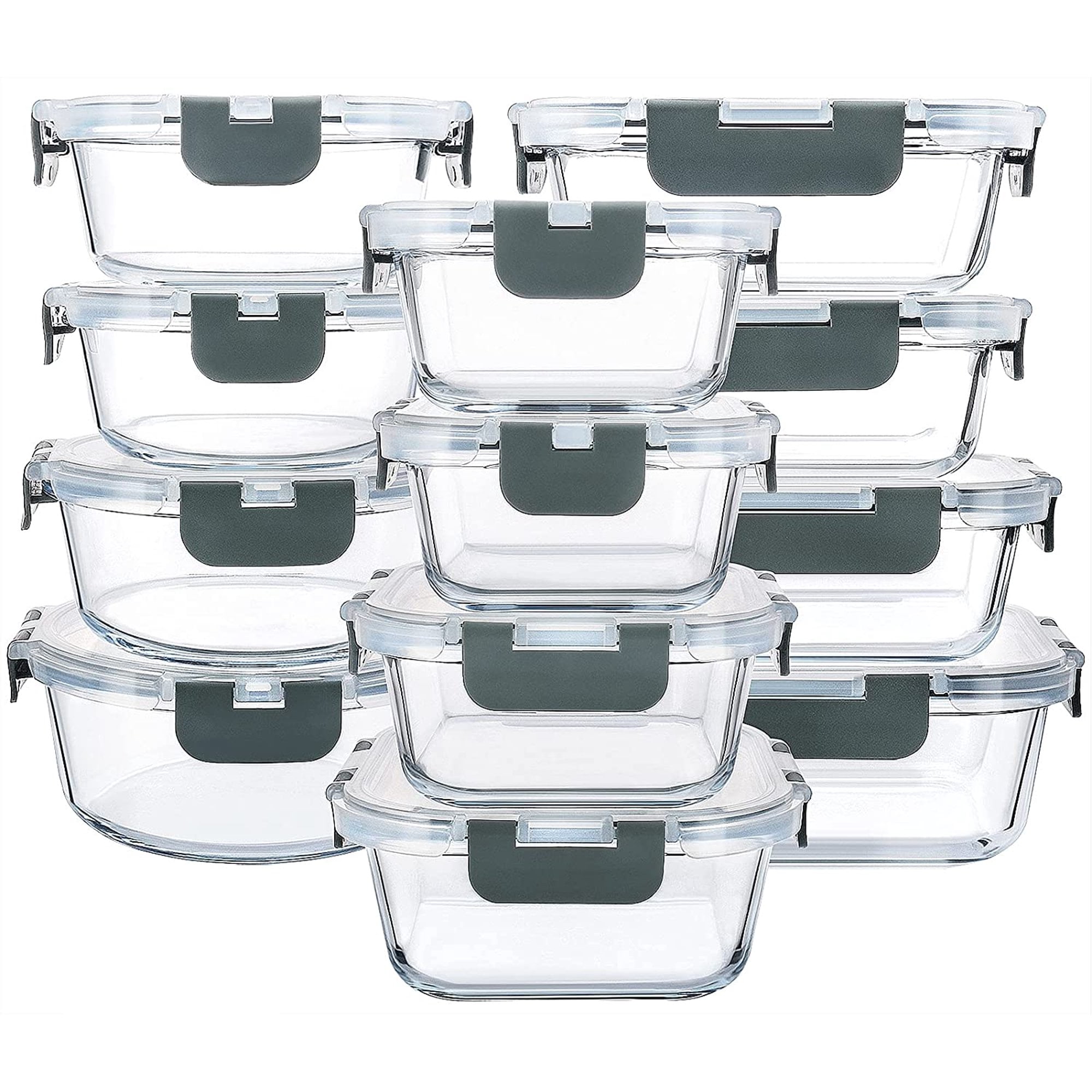 Mumutor Glass Food Storage Containers with Lids, 24 Piece] Glass Meal Prep Containers, Airtight Glass Bento Boxes, BPA Free & Leak Proof (12 Lids & 12