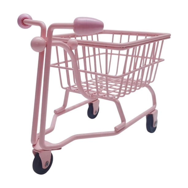 Mini carrito de compras, mini cesta de almacenamiento, modelo de carrito, lindo accesorio de fotografía. rosa