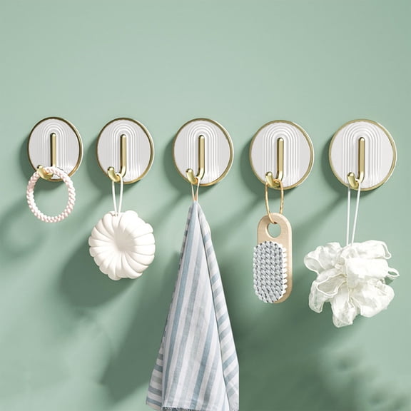 Kumdkd 5-Pack Heavy Duty Adhesive Hooks – 33lb No-Drill Wall Hangers for Bathroom, Dorm & Kitchen (White Space-Saving Damage-Free Organizers)