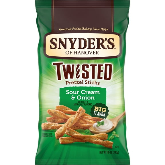 Snyder's of Hanover, Sour Cream & Onion Twisted Pretzel Sticks, 12 oz (Pack of 3)