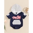 thumbnail image 5 of Aojekbee Baby Boys Summer Jumpsuit Casual Striped Letter Baseball Print Short Sleeve Hooded Romper for Newborn Cute Clothes, 5 of 10