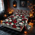 thumbnail image 2 of Homewish Halloween Skull Bed Sheets, Vintage Rose Full Size Sheets, White Red Green Black, 4pcs (1 Flat Sheet, 1 Fitted Sheet and 2 Pillowcases), 2 of 4