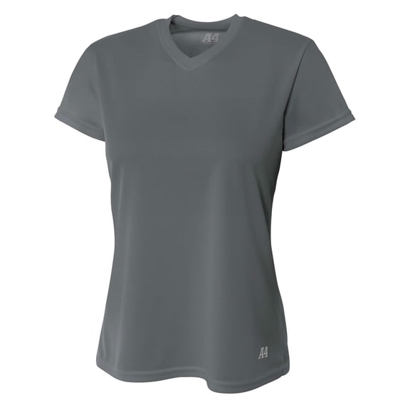 A4 Short Sleeve V-Neck Bird's Eye Mesh Tee For Women in Graphite | NW3254